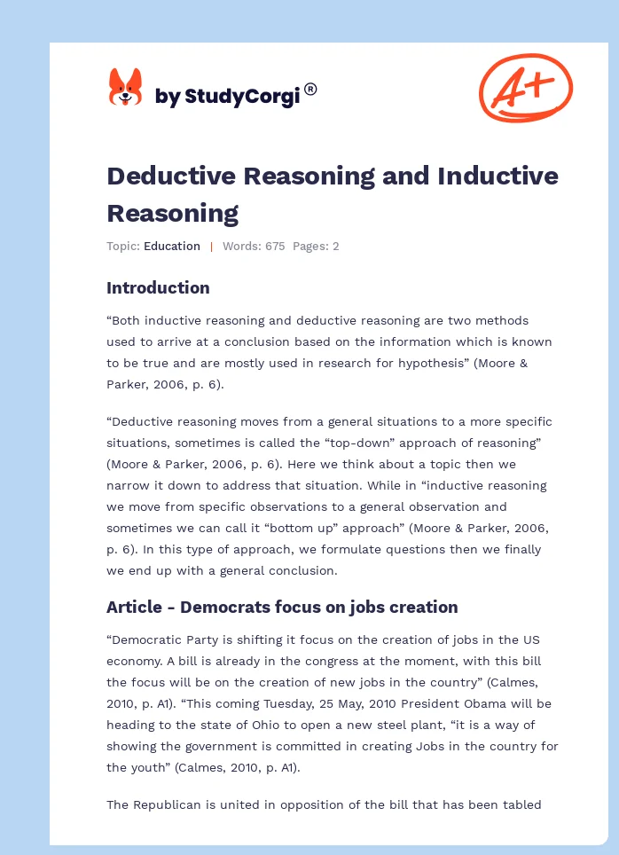 Deductive Reasoning and Inductive Reasoning. Page 1