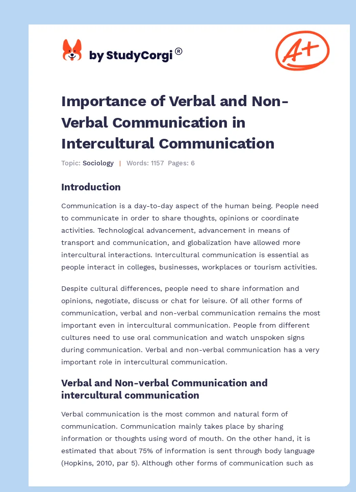 Importance of Verbal and Non-Verbal Communication in Intercultural Communication. Page 1