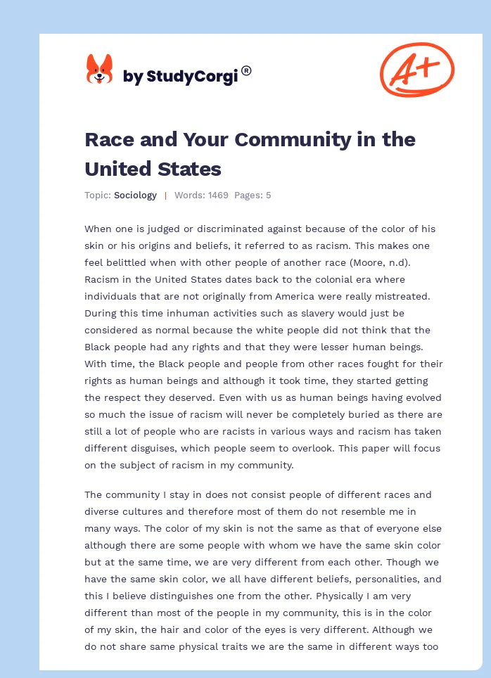Race and Your Community in the United States. Page 1