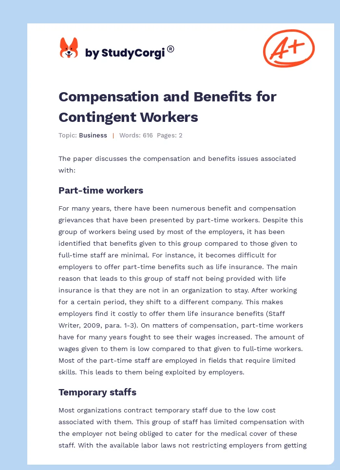 Compensation and Benefits for Contingent Workers. Page 1