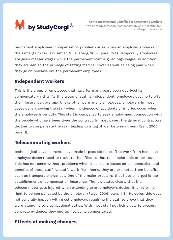 Compensation and Benefits for Contingent Workers. Page 2