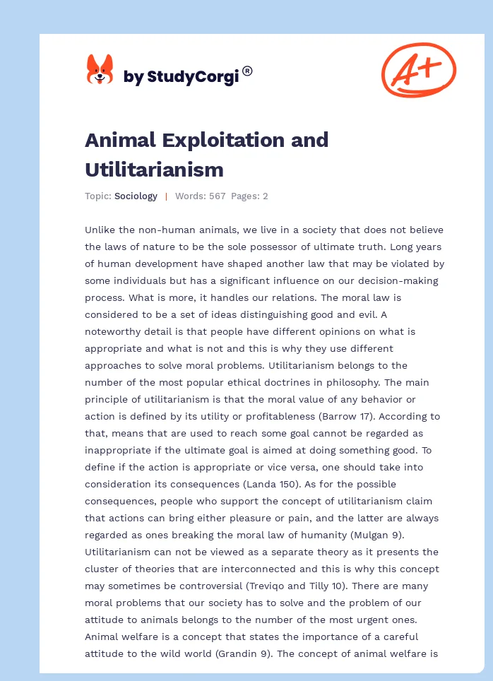 Animal Exploitation and Utilitarianism. Page 1