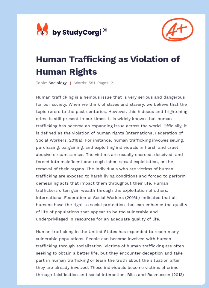 Human Trafficking as Violation of Human Rights. Page 1