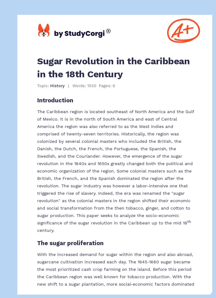 Sugar Revolution in the Caribbean in the 18th Century. Page 1