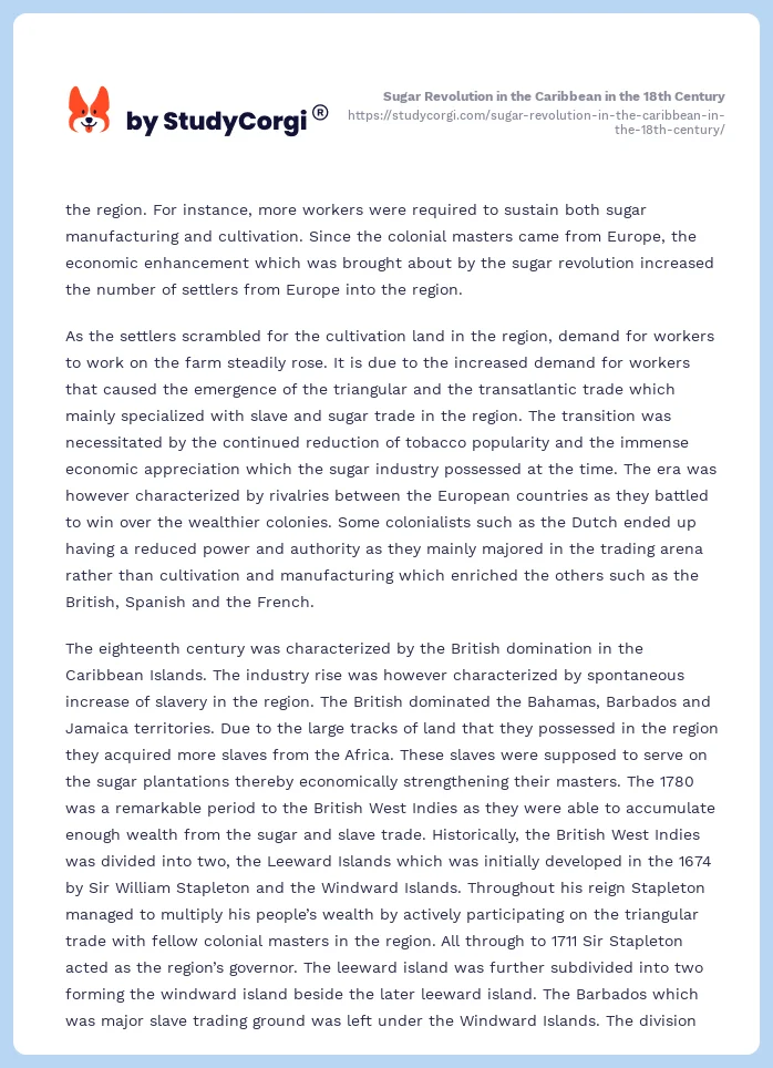 Sugar Revolution in the Caribbean in the 18th Century. Page 2