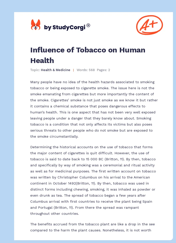 Influence of Tobacco on Human Health. Page 1