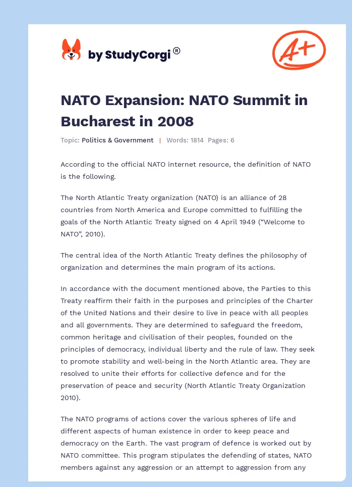 NATO Expansion: NATO Summit in Bucharest in 2008. Page 1