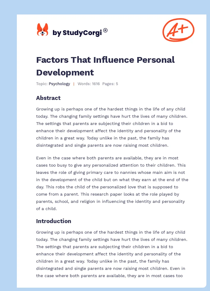 Factors That Influence Personal Development. Page 1