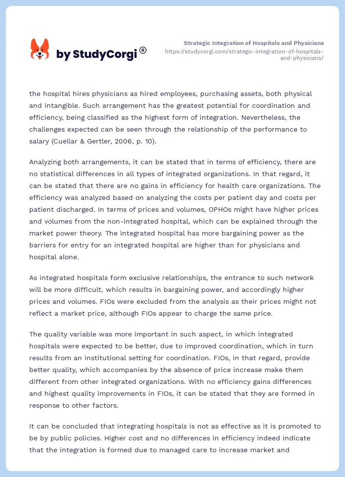 Strategic Integration of Hospitals and Physicians. Page 2