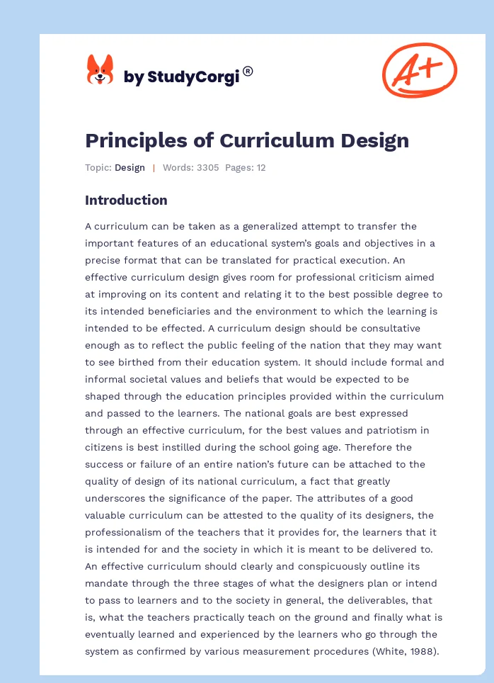 Principles of Curriculum Design. Page 1