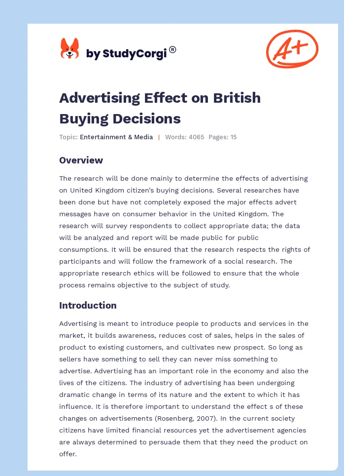 Advertising Effect on British Buying Decisions. Page 1