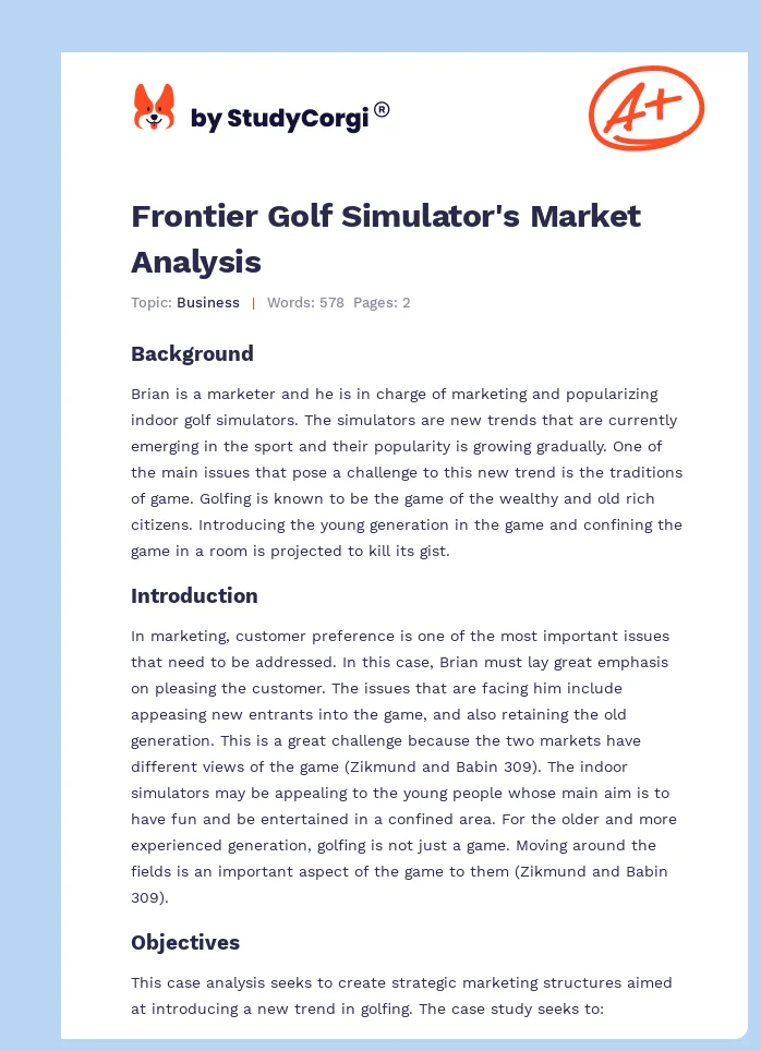 Frontier Golf Simulator's Market Analysis. Page 1