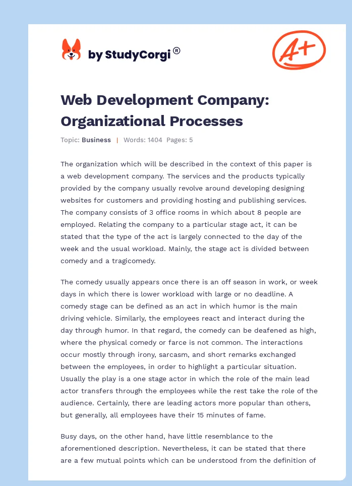 Web Development Company: Organizational Processes. Page 1
