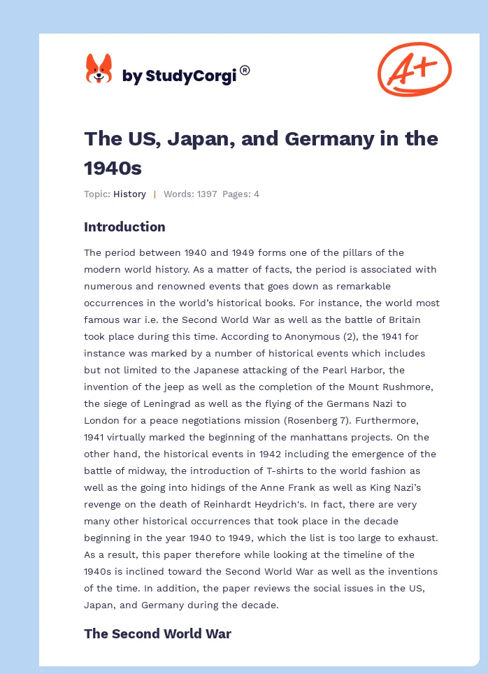 The US, Japan, and Germany in the 1940s. Page 1