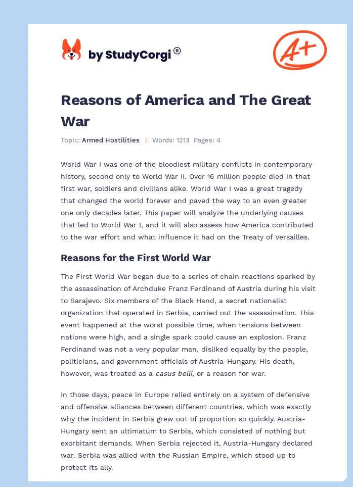 Reasons of America and The Great War. Page 1