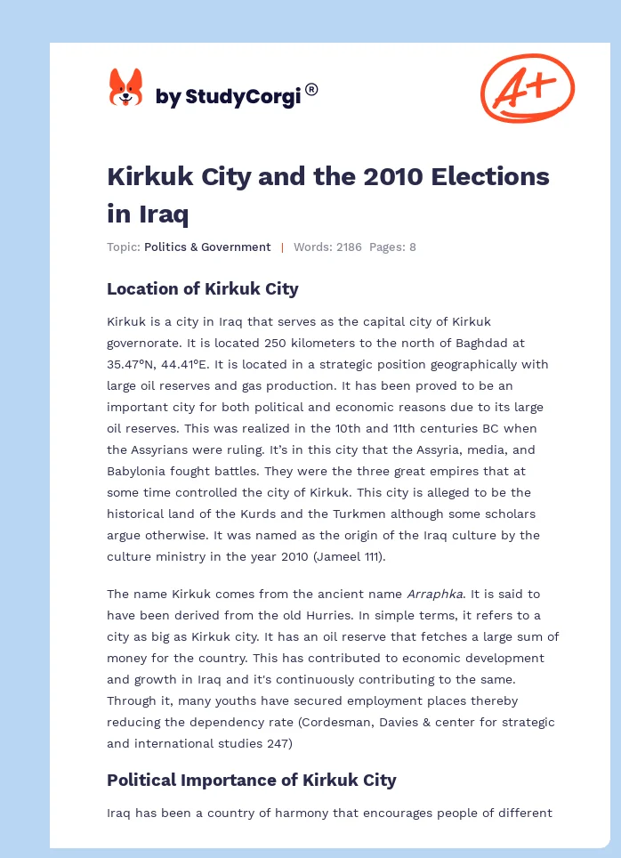 Kirkuk City and the 2010 Elections in Iraq. Page 1
