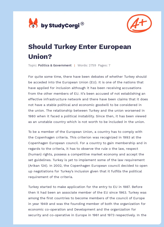 Should Turkey Enter European Union?. Page 1