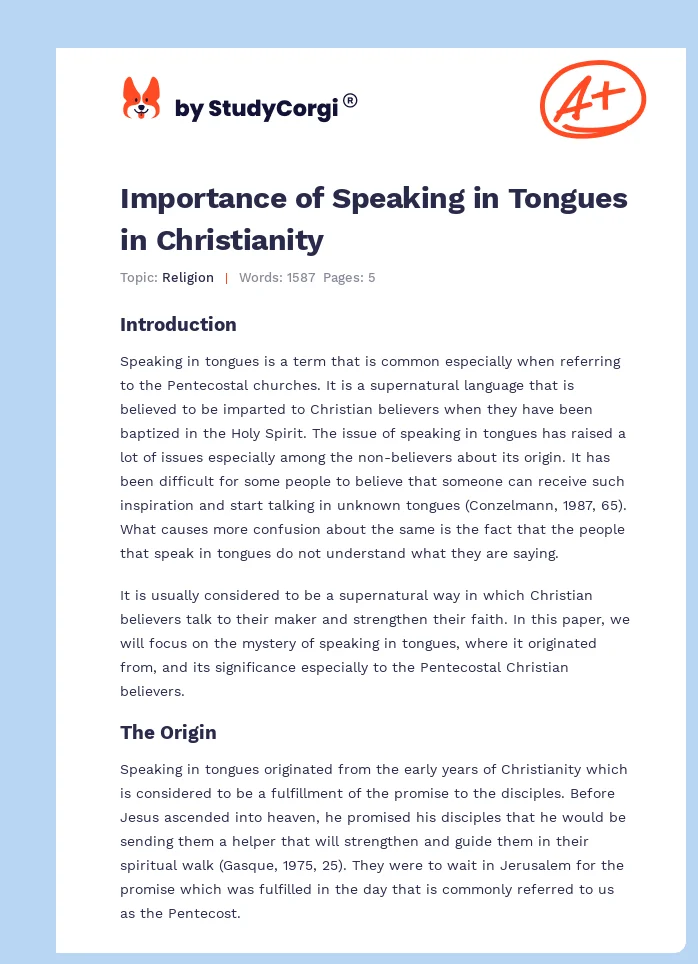 Importance of Speaking in Tongues in Christianity. Page 1