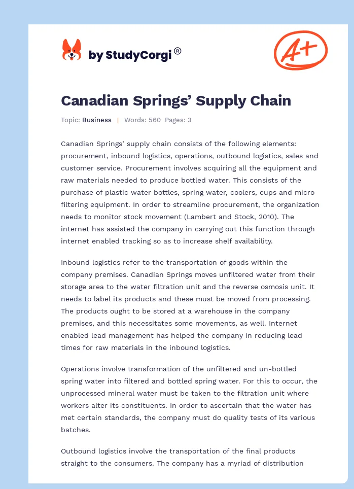 Canadian Springs’ Supply Chain. Page 1