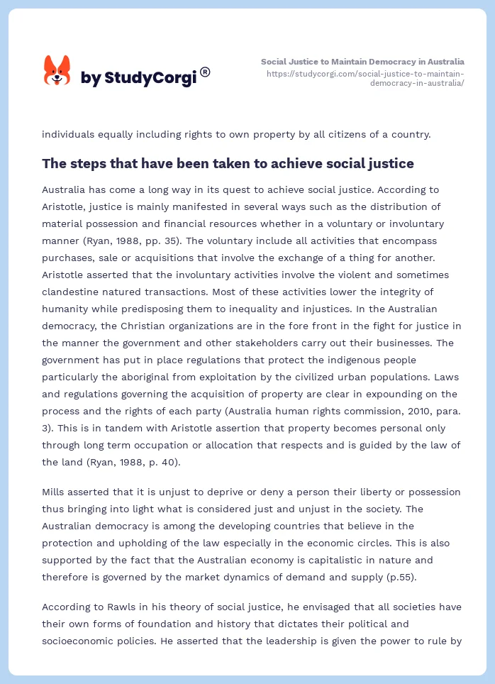 Social Justice to Maintain Democracy in Australia. Page 2