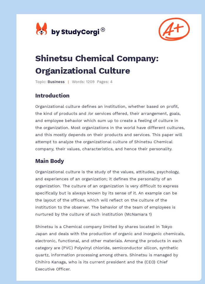Shinetsu Chemical Company: Organizational Culture. Page 1
