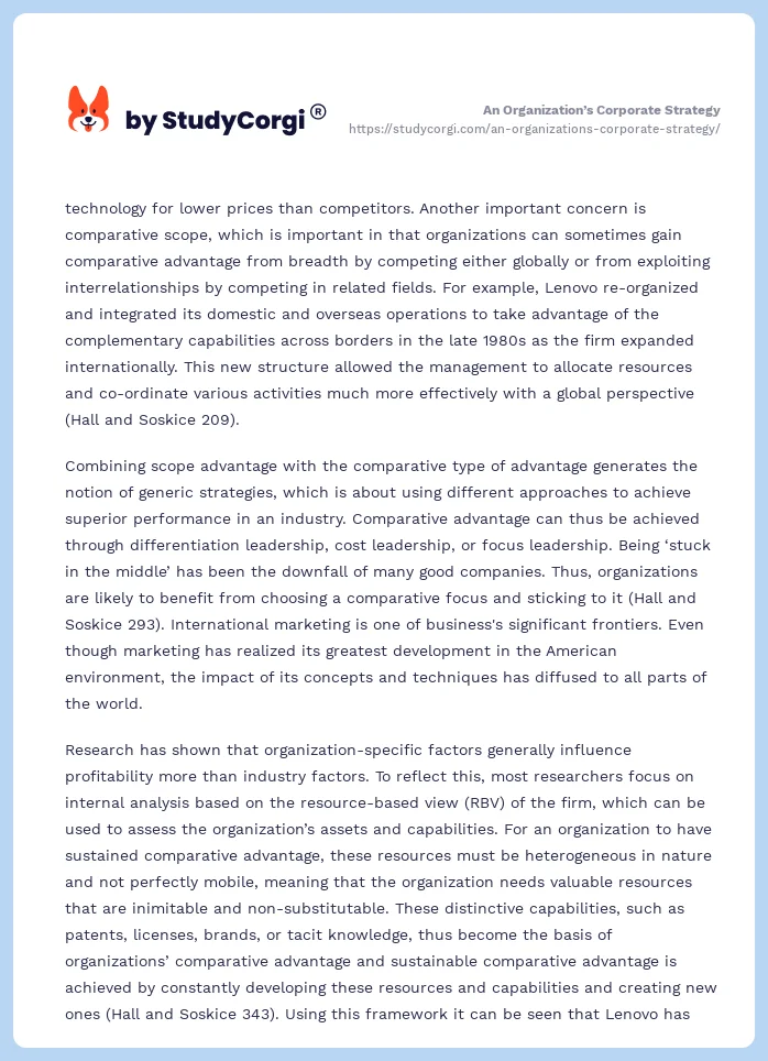 An Organization’s Corporate Strategy. Page 2