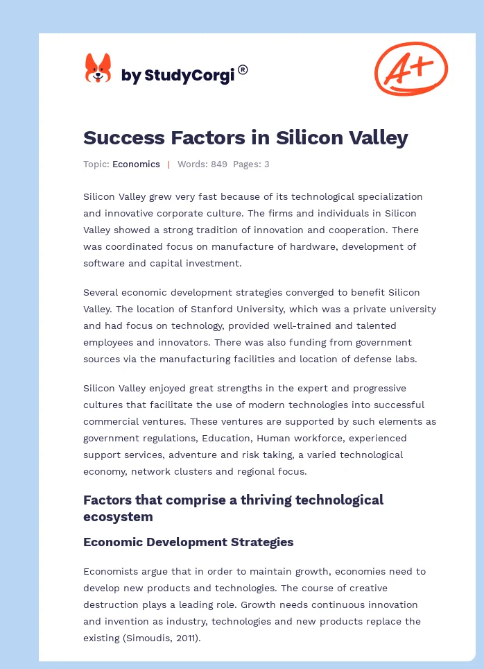 Success Factors in Silicon Valley. Page 1