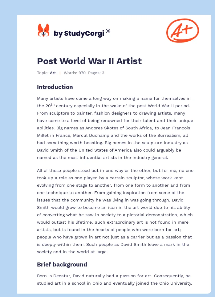 Post World War II Artist. Page 1