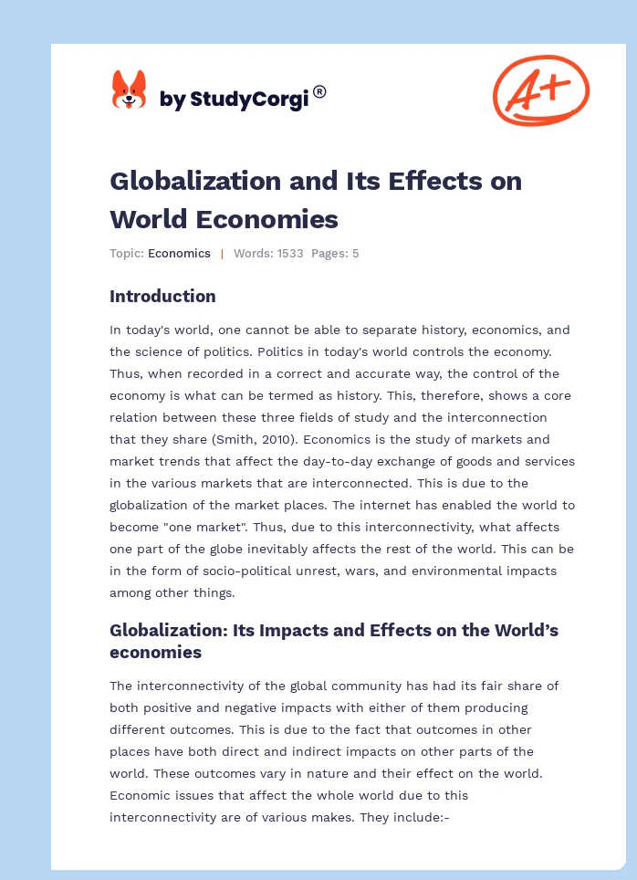 Globalization and Its Effects on World Economies. Page 1