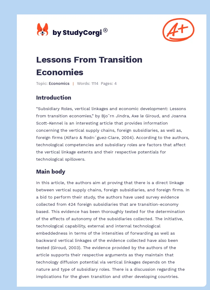 Lessons From Transition Economies. Page 1