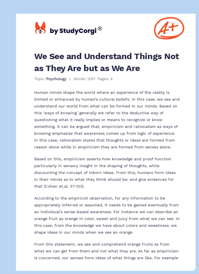 We See and Understand Things Not as They Are but as We Are. Page 1