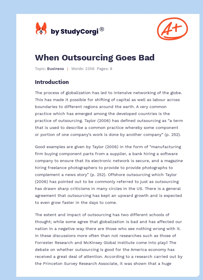 When Outsourcing Goes Bad. Page 1