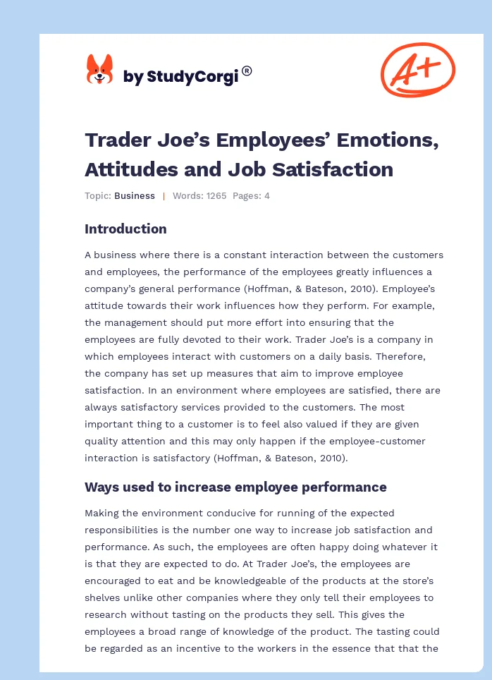 Trader Joe’s Employees’ Emotions, Attitudes and Job Satisfaction. Page 1