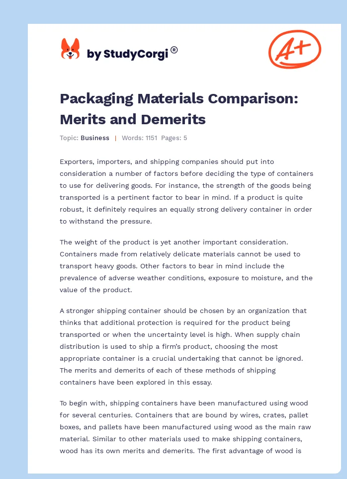 Packaging Materials Comparison: Merits and Demerits. Page 1