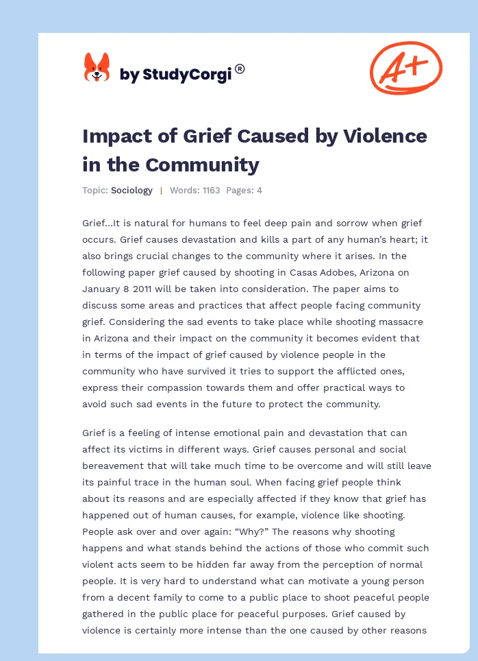Impact of Grief Caused by Violence in the Community. Page 1