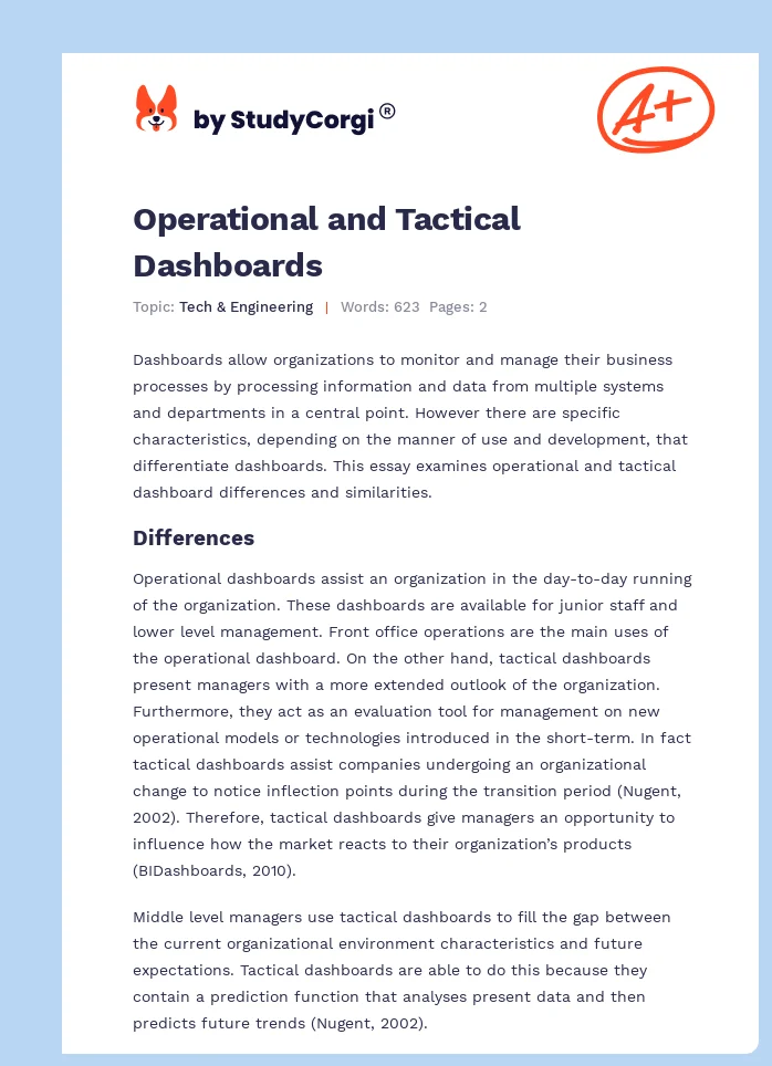Operational and Tactical Dashboards. Page 1
