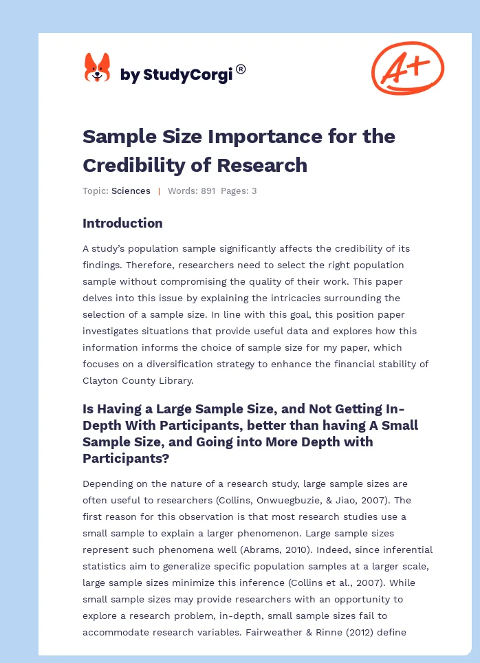 Sample Size Importance for the Credibility of Research. Page 1