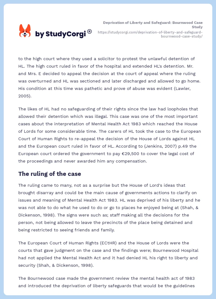 Deprivation of Liberty and Safeguard: Bournwood Case Study. Page 2