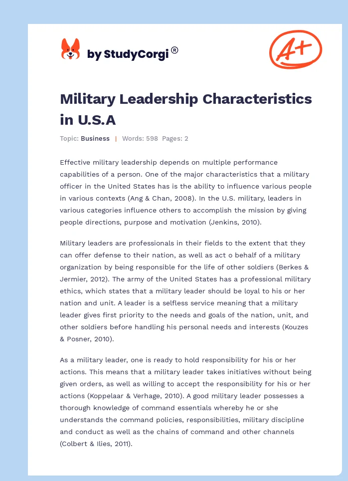 Military Leadership Characteristics in U.S.A. Page 1