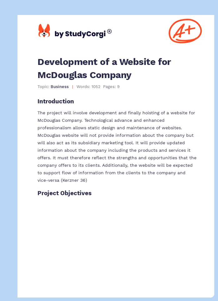Development of a Website for McDouglas Company. Page 1