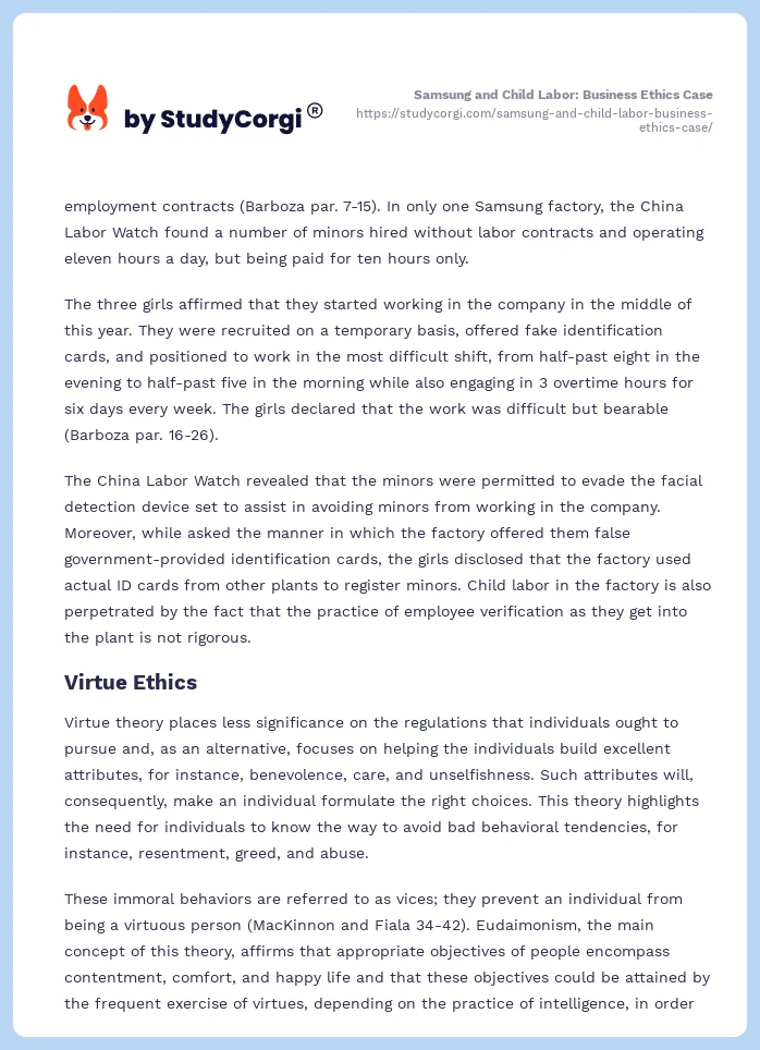 Samsung and Child Labor: Business Ethics Case. Page 2