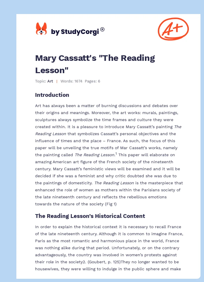 Mary Cassatt's "The Reading Lesson". Page 1