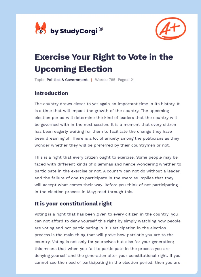 Exercise Your Right to Vote in the Upcoming Election. Page 1