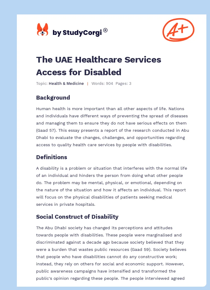 The UAE Healthcare Services Access for Disabled. Page 1