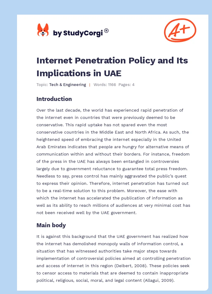 Internet Penetration Policy and Its Implications in UAE. Page 1
