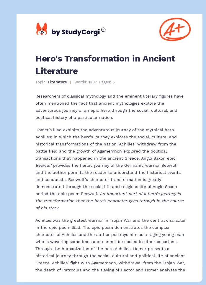 Hero's Transformation in Ancient Literature. Page 1