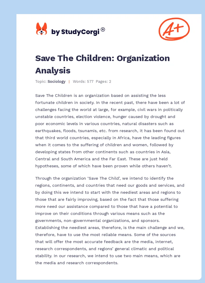 Save The Children: Organization Analysis. Page 1