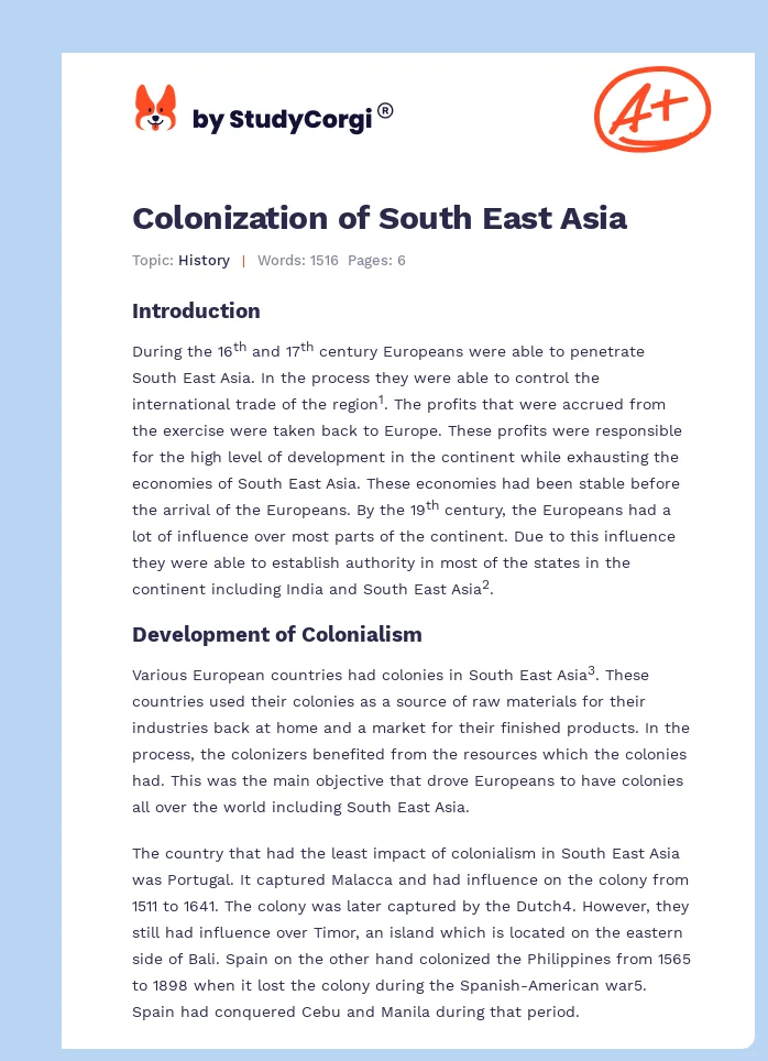 Colonization of South East Asia. Page 1