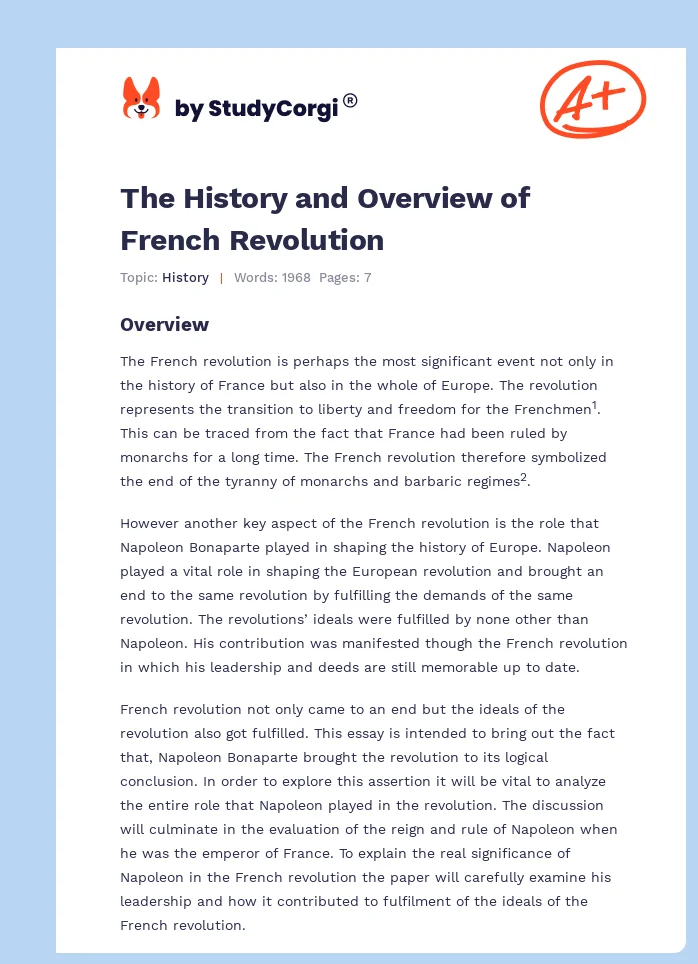 The History and Overview of French Revolution. Page 1