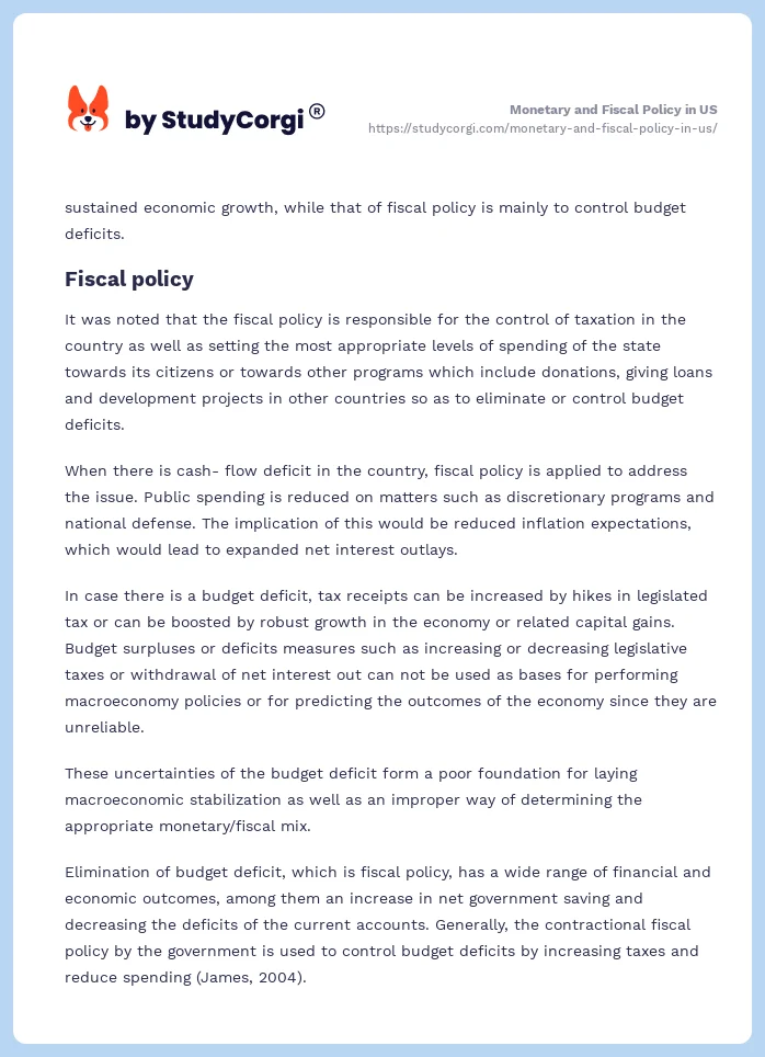 Monetary and Fiscal Policy in US. Page 2